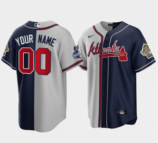 Men's Atlanta Braves Customized Gray Navy Two tone Split Cool Base Stitched Jersey Men's Atlanta Braves Customized Gray Navy Two tone Split Cool Base Stitched Jersey